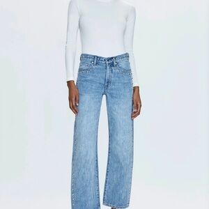 Pistola Light Blue Straight Leg Jeans Lexi - Silver Studs - Satellite